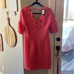 Nanette Lepore Sweet Surprise Coral Flower Lace Shift Dress